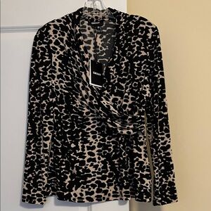 DKNY Black and Tan Animal Print Top